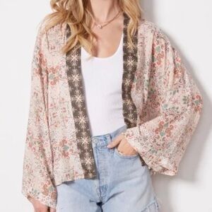 Michael Stars Wide Sleeve Paisley Kimono Bohemian Cover Up Festival One Size